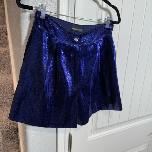 $395 Retrofete Women's Blue Cyd Sequined High Rise Zip Fly Shorts - Picture 8 of 9